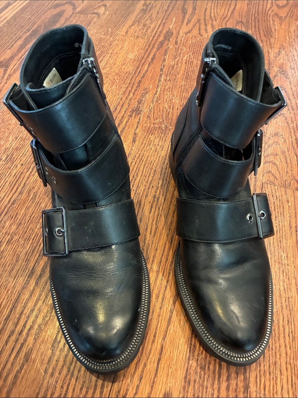 Blondo Black Leather Buckle Combat Ankle Boots